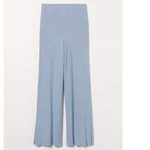 H&M Wool Blend Blue Rib Knit Slit Wide Leg Pants